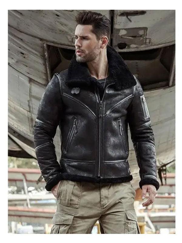 Men s Fur Lined Leather Bomber Jacket Winter Leather Jacket