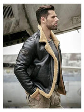 Load image into Gallery viewer, Men&#39;s Shearling Sheepskin Leather Bomber Jacket - Motorcycle Style

