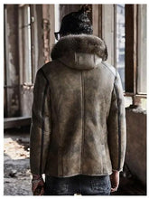 Load image into Gallery viewer, Men&#39;s Hooded Shearling Leather Bomber Jacket
