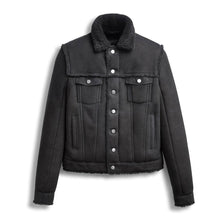 Load image into Gallery viewer, Men&#39;s Black Suede Leather Shearling Bomber Jacket
