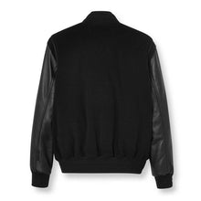 Load image into Gallery viewer, Men Black Varsity Leather Bomber Jacket
